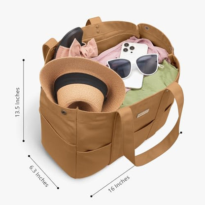 TOPDesign Large Canvas Tote Bag for Women, Shoulder Bag with Laptop Sleeve & Pockets, Everything Tote for Travel, Work (Khaki) - color: Khaki