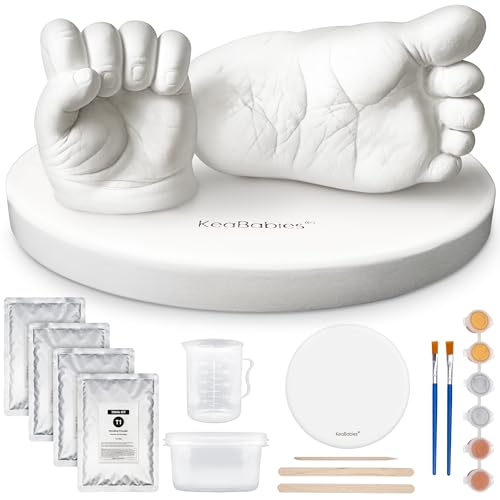 KeaBabies Baby Casting Kit Hands and Feet Mold - 3D Newborn Hand Casting Kit & Stylish Wood Base,Easy DIY Infant Foot Molds 0-9 Months,First Christmas & Baby Keepsake Shower Gifts(Round,Alpine White) - color: Alpine White, style: Round