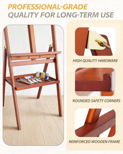 Adjustable Wooden Art Easel Stand for Painting, Solid Beech Wood Easel Stand with Storage Tray,Floor Standing Paint Art Easel for Adults,Large Easel Painting for Adults Artist Students Studio - style: Easel – Walnut Finish