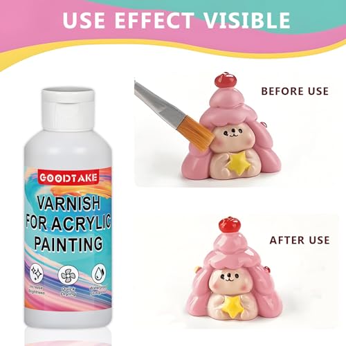 GOODTAKE Varnish for Acrylic Painting, Polycrylic Clear Gloss, Gloss Varnish for Clay, Acrylic, Paint, Diamond Painting, Wood - Non-Yellowing, Non-Toxic, Polyurethane Clear Gloss (2 Ounces) - size: 2 Ounces