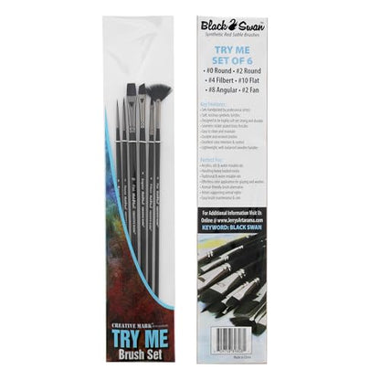 Black Swan Synthetic Red Sable Paint Brushes Try Me Set of 6 - Professional Quality Long Handle Paint Brushes in Assorted Shapes and Sizes for Oil, Heavy Body Media and Acrylic - Artists of All Levels