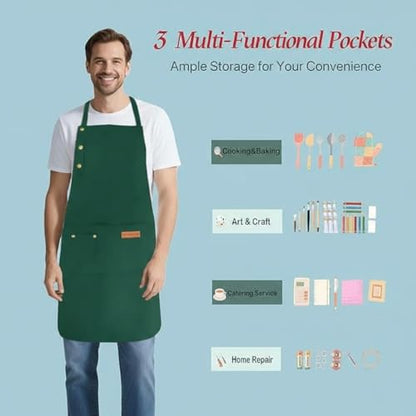 Kitchen Cooking Apron for Women Men Water-Resistant Artist Barista Baking Craft Catering Work Bib with Large Pockets - color: Green