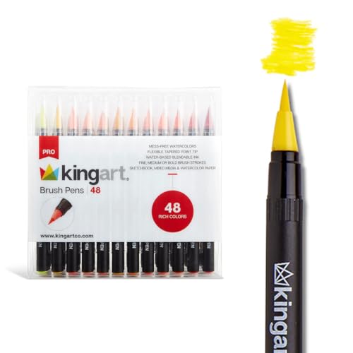 KINGART Pro Brush Pens, 48 Colors for Real Watercolor Painting with Flexible Nylon Brush Tips, Paint Markers for Coloring, Calligraphy and Drawing for Artists and Beginner Painters - color: 48 RICH COLORS