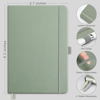 AHGXG Dotted Journal Notebook, 160 Numbered Pages, A5 Medium Size (5.7'' x 8.3''), 120 GSM Thick Paper, Leather Hardcover, for Journaling, Planning, Tracking (Sage Green) - color: Sage Green, style: Dotted