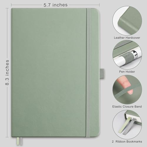 AHGXG Graph Grid Paper Notebook - 160 Pages, 120 GSM Thick Acid-Free Paper, A5 Leather Hardcover, for School, Students, Math, Engineering, 5.7'' × 8.3'' (Sage Green) - color: Sage Green, style: Grid