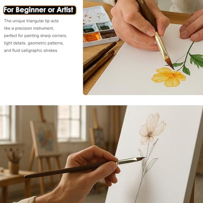 GACDR Wedge Paint Brushes for Watercolor,Oil, Acrylic, and Gouache Paint, Pointed Triangle Pinstriping Artist Brush Set with Short Handle