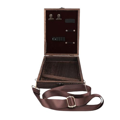Writers Messenger Wood Box, Wooden Table Sketchbox Easel, Handmade Portable Artist Tool Brush Storage Bag Writing Box Crossbody Postman Bag for Outdoor Painting