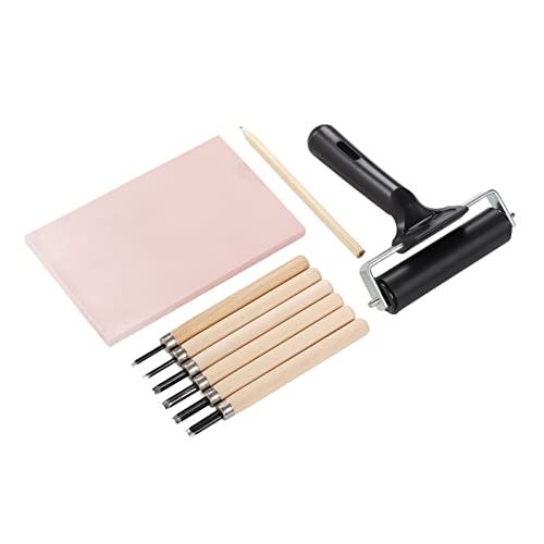 Pilipane Stamp Making Kit 6Pcs Carving Knives Flexible Roller Carving Block Tracing Papers for DIY Arts Beginners Rubber Stamp Carving Tools Wood Carving Set