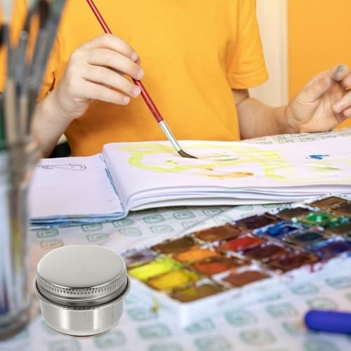 Wakauto Oil Pots Oil Paint Stainless Steel Container 2 Pcs Stainless Steel Painting Cup No Leakage Can Clip on Artist Paint Brush Washer Art with Lid Container - size: 4.5X4.2X3.5CM