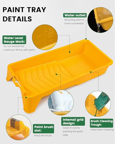 Voomey Foam Paint Roller, 4 Inch Mini Flock Foam Cover Kit, Small Paint Rollers with Tray and Roller Frame for Doors, Trims & Cupboards - size: 4 Inch Mini Flock Foam Paint Roller Kit 11 Pack