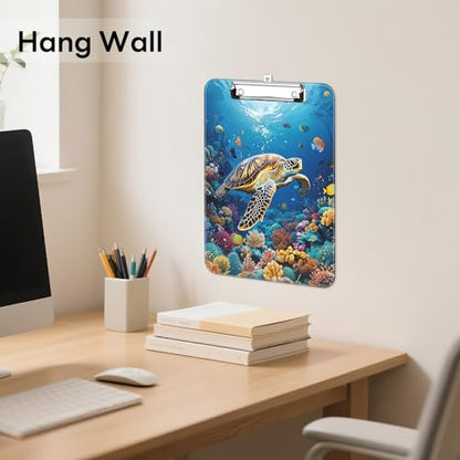 Plastic Cute Clipboard Low-Profile Metal Clip, A4 Letter Size 9 x 12.5 in, 8.5 x 11 Paper Clip Board for Teachers, Nurses, Classroom,Sea Turtles - color: Sea Turtles
