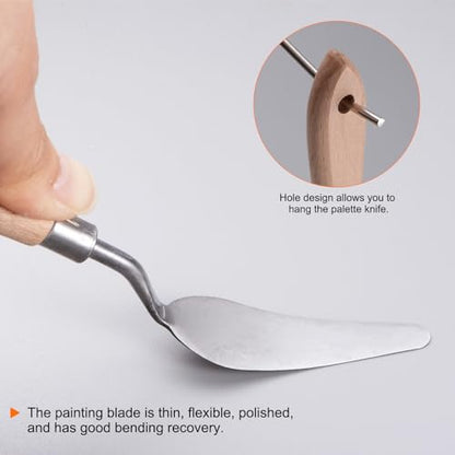 HARFINGTON No.12 Painting Palette Knife Stainless Steel Pointy Spatula Pallet Knife with Beech Wood Handle for Oil Acrylic Paint Canvas Mixing Spreading