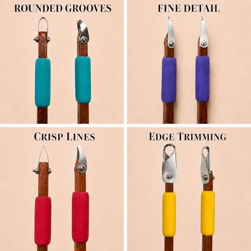 GtohHavea Professional Pottery Carving Tool with Durable Cutting Head, for Clay Sculpting, Sgraffito, Mishima & Ceramic Trimming (4Pcs)
