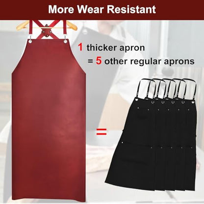 SHEOMERN Waterproof Rubber Aprons for Women, Heavy Duty Vinyl Dishwasher Apron Adjustable Cross Back Strap for Dishwasher, Butcher, Dog Grooming, Chemical Resistant, 43" Long Thicker Apron Red - color: Red