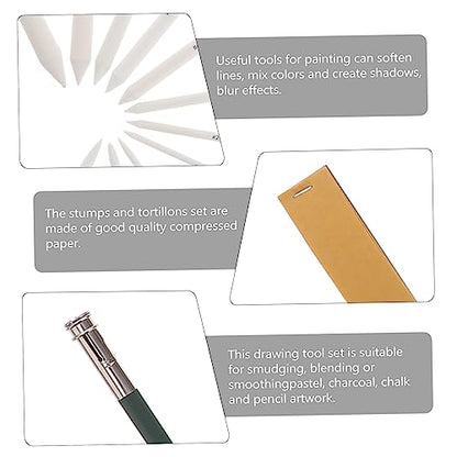 LALAFINA 69pcs Sketch Tool Set Stumps Tortillions Sandpaper Pencil and Eraser for Artists Students and Beginners for Blending Shading and Detailing