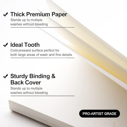 ArtBeek Watercolor Paper Block, Watercolor Block 100% Cotton 140g/300GSM (9X12 Cold Press)