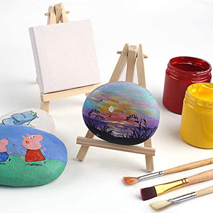 Tosnail 24 Pack 3" x 3" Mini Canvas and Easel Set, Small Art Easel Stand with Canvas Set, Tabletop Wooden Display Stand and Canvas Panels for Artist, Students, Adults, Kids Painting