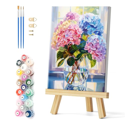 Natuyalo Paint by Numbers Kit for Adults Framed - Colorful Flowers Paint by Number on Canvas with Frame, Vase DIY Acrylic Painting by Number Ideal Gift Home Wall Decor (12x16 Inch) - color: Color-08