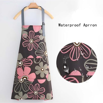 Floral Aprons with Pocket Blooming Women Waterproof Apron Adjustable Neck Long Ties Women Men Cook Baking Garden - color: Violet