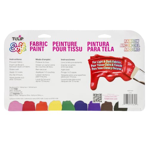 Tulip Soft Fabric Paint, Permanent Fabric Paint for Clothes, Rainbow Colors, 10 Pack, 1 fl oz bottles, Matte Finish Stays Flexible After Washing - color: Rainbow
