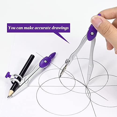 Vobou Math Geometry Kit Sets 10 Piece Student Supplies with Shatterproof Storage Box,Includes Rulers,Protractor,Compass,Eraser,Pencil Sharpener,Lead Refills,Pencil,for Drafting（Purple） - color: Purple