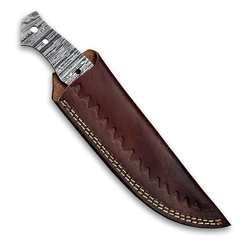 Custom Hand Forged Damascus Steel Blank Blade Knife Making Kit Leather sheath, Pins, Scales, Damascus Blade Billet Knife Making Supply (BK-G) - color: BK-G