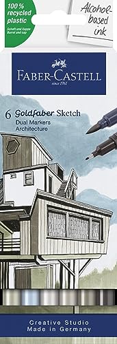 Faber-Castell Goldfaber Alcohol Sketch Markers: 6 Dual Tip Markers Colors - Architecture, Dual Brush and Fineliner Markers, Illustration Art Pens, Markers for Drawing and Urban Sketching - style: Architecture