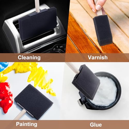 4 pcs Foam Paint Brushes, 1"/2"/3"/4" Reusable Wood Handle Sponge Brushes for Staining, Flexible Craft Foam Brushes for DIY Painting, Varnishes, Cleaning - Black