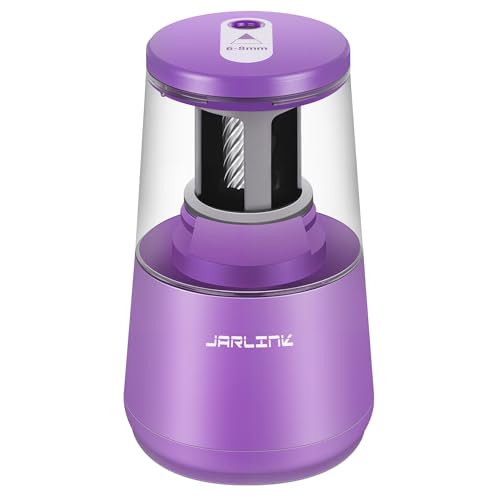 JARLINK Electric Pencil Sharpener, Heavy-Duty Helical Blade to Fast Sharpen, Auto Stop for No.2/Colored Pencils(6-8mm), AC Adapter/Battery Operated in School Classroom/Office/Home (Purple) - color: Purple