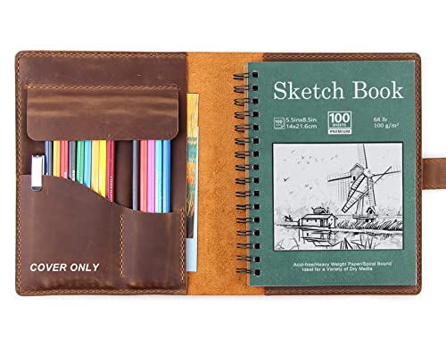 Robrasim Handmade Leather Sketchbook Cover, Leather Artist Sketch Pad Cover for 5.5" x 8.5" Sketchbook, Drawing Book and Pencil Case, Journal Notebook Portfolio, Artis Gifts-Brown - color: Brown
