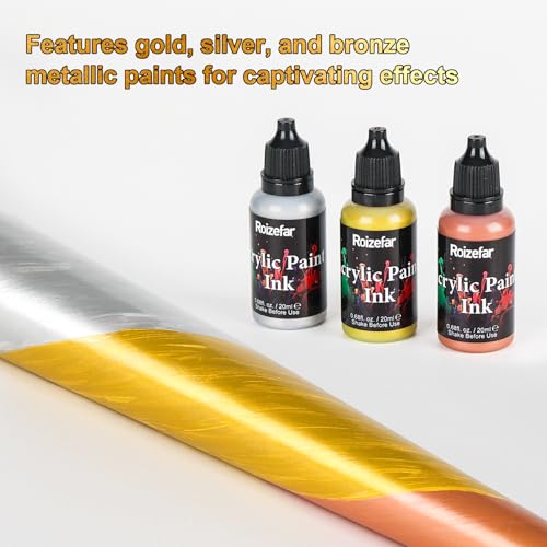 Roizefar Acrylic Paint Ink, 16 x 20ml (0.68 fl.oz), Acrylic Drawing Ink Set, Liquid Acrylics Paint with 2 Brushes and 1 Palette for Drawing, Ideal for Pouring Art, Mixed Media Projects