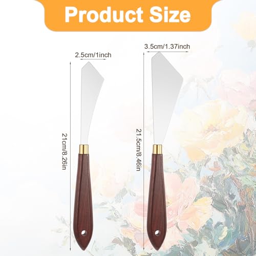 JJUNW 2Pcs Palette Knife Set, Stainless Steel Pallet Knives, Scraper Painting Knife Wooden Handle Palette Knife Baking, for Oil Canvas Acrylic Painting Supplies