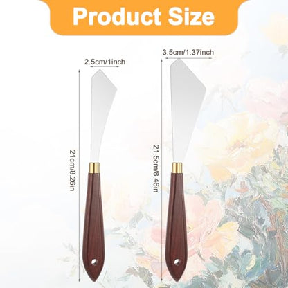 JJUNW 2Pcs Palette Knife Set, Stainless Steel Pallet Knives, Scraper Painting Knife Wooden Handle Palette Knife Baking, for Oil Canvas Acrylic Painting Supplies