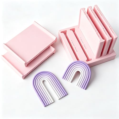 Polymer Clay Thickness String Roller Tool, 5 Size Even-Thickness Guides with Base, Strip Cutter for DIY Earrings, Jewelry Making and Clay Art (Pink) - color: Pink