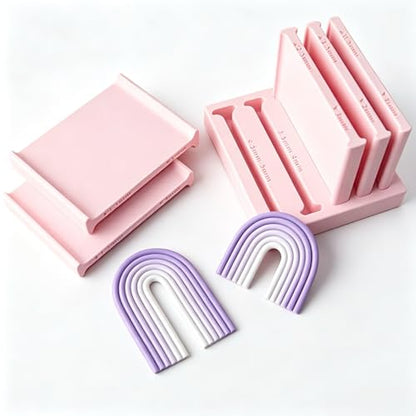 Polymer Clay Thickness String Roller Tool, 5 Size Even-Thickness Guides with Base, Strip Cutter for DIY Earrings, Jewelry Making and Clay Art (Pink) - color: Pink