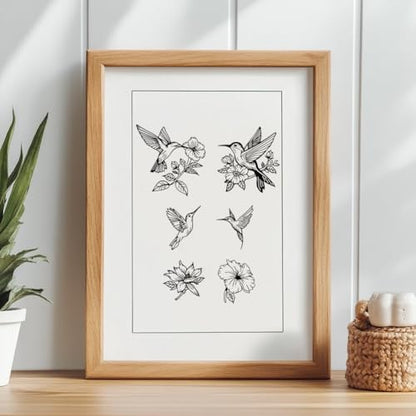 2 Sheets Hummingbird Silkscreen Stencil, Bird Flower Painting Stencils Templates Reusable Self-Adhesive Silk Screen Printing for Wall Border Wood Fabric Home Craft Decor - style: Hummingbird