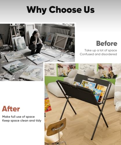 Mocomax Canvas Art Print Rack, Portable Folding Art Display Stand for Painting, Posters, Artwork, Prints, Canvas, Panels, Art Storage Drying Rack in Artist Galleries, Studios, 32.2"Wx25.5"Dx42.5"H (L) - size: Large