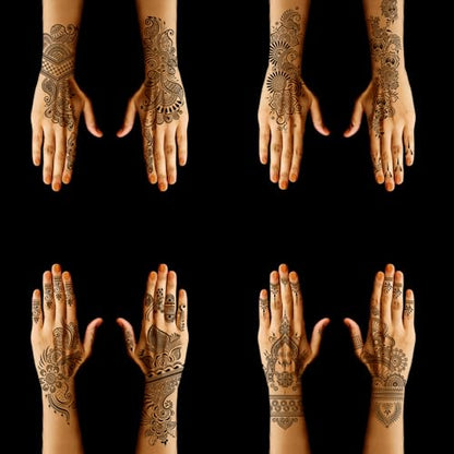 Henna Stencils 9 Sheet Henna Tattoo Kit, Reusable Henna Stickers for Hand Forearm Indian Arabian Self Adhesive Tattoo Templates