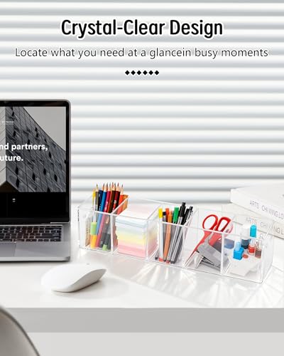 1-Tier Clear Acrylic Pen Holder for Desk | Stationary Organizer, Pencil Cup, Marker Storage & Cosmetic Brush Display Stand, Desktop Office Supplies Organizer - size: 1 Layer