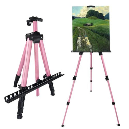 RRFTOK Art Easel Stand for Painting and Sign - Aluminum Adjustable Easels for Painting Canvases Height from 17 to 66 Inch,Carry Bag for Table-Top/Floor Drawing and Displaying.Gift for Women(Red). - style: 66Pink 1-pack