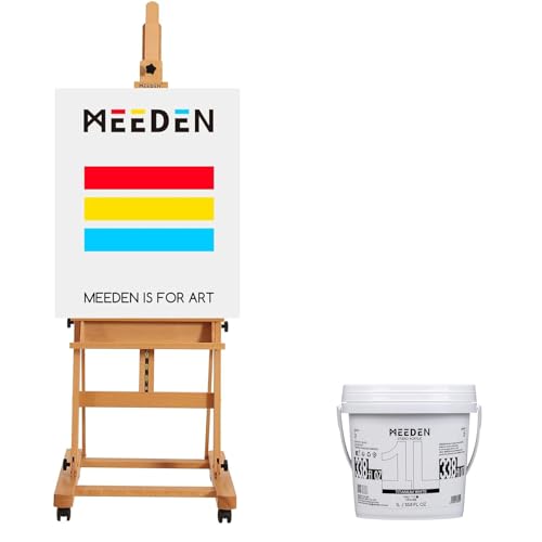 MEEDEN Studio Easel for Painting: Large H Frame Beech Wood Easel Adjustable 75" to 146" H and MEEDEN Titanium White Acrylic Paint 1L