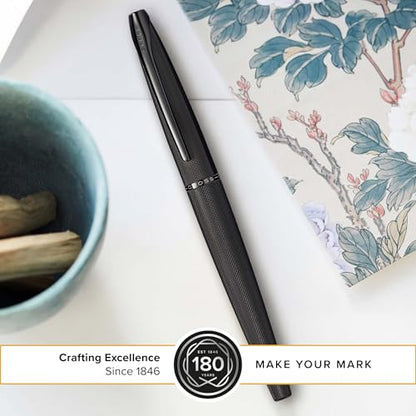 Cross ATX Brushed Black Stainless Steel Fine Nib Fountain Pen - Refillable Pen for Smooth Writing - Black Ink - Comfortable Grip - Long-Lasting - Professional Office Supplies - color: Sandblasted Black, style: Fine Nib