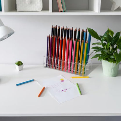 Yardwe Acrylic Pen Holder Display Stand Pen Showing Stand Pencil Organizer with Multi-Slot Design Desktop Storage Holder for Pens Pencils Crayons Brush for Office School Home