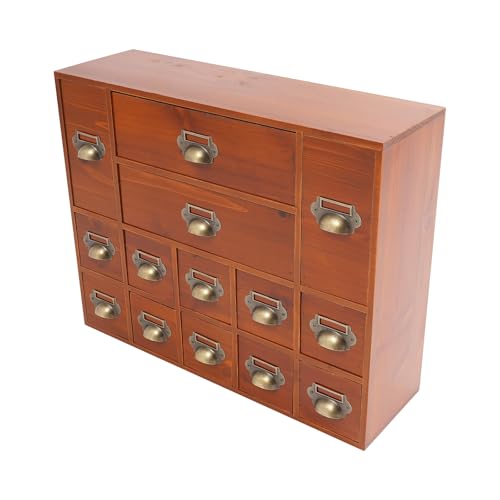 Desk Drawer Organizer | 14 Drawers Apothecary Cabinet | Apothecary Supplies Vintage Chests | Desktop Chest Drawer | Wooden Desk Drawer Organizer for Tea Collection, Stationery (Brown-14 Drawers) - color: Brown-14 Drawers
