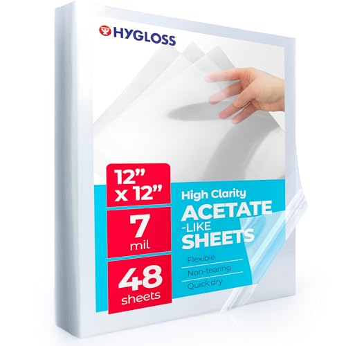 Hygloss 12" x 12" Acetate Paper - 7 Mil Clear Acetate Sheets for Crafts Projects, Cricut Stencil Sheets, Classroom Stencil Sheets, Reusable Transparent Clear Plastic Sheet (Not for Printers) 48 Pack - size: 12 x 12 inch, style: 48 Sheets