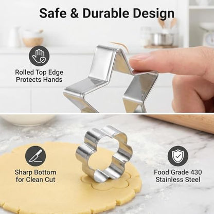 30Pcs Mini Cookie Cutter Set with Storage Case, Stainless Steel Small Cutters, Safe for family use – Assorted Geometric Shapes & Sizes, Ideal for Cookies, Fruits, Fondant and Clay Crafts