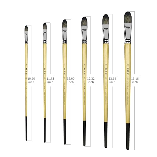 XDT#6386 Filbert Artist Paint Brush 6 Piece Set Medium Stiff Black Hog Bristle Extra Long Handle #2#4#6#8#10#12, Acrylic Oil Watercolor - size: Filbert Black Hog Bristle 6Pc