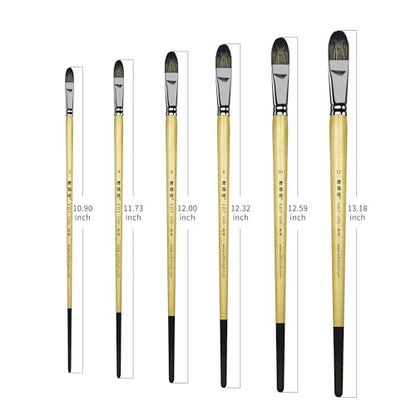 XDT#6386 Filbert Artist Paint Brush 6 Piece Set Medium Stiff Black Hog Bristle Extra Long Handle #2#4#6#8#10#12, Acrylic Oil Watercolor - size: Filbert Black Hog Bristle 6Pc
