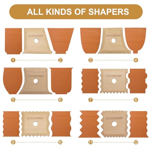 DIYOOHOMY 7 Pcs Pottery Ribs Set, Pottery Tools Supplies | Wooden Clay Shaper Trimming Tools, Texture Ribs for Smoothing, Shaping, and Carving, Ideal for Mud Throwing, and Ceramic DIY - color: wood-7