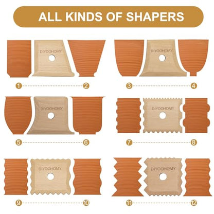 DIYOOHOMY 7 Pcs Pottery Ribs Set, Pottery Tools Supplies | Wooden Clay Shaper Trimming Tools, Texture Ribs for Smoothing, Shaping, and Carving, Ideal for Mud Throwing, and Ceramic DIY - color: wood-7